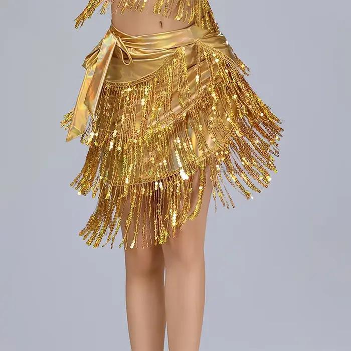 Jupes à franges de danse du ventre latine élégantes pour femmes, Samba Rumba, Sexy, paillettes, fran