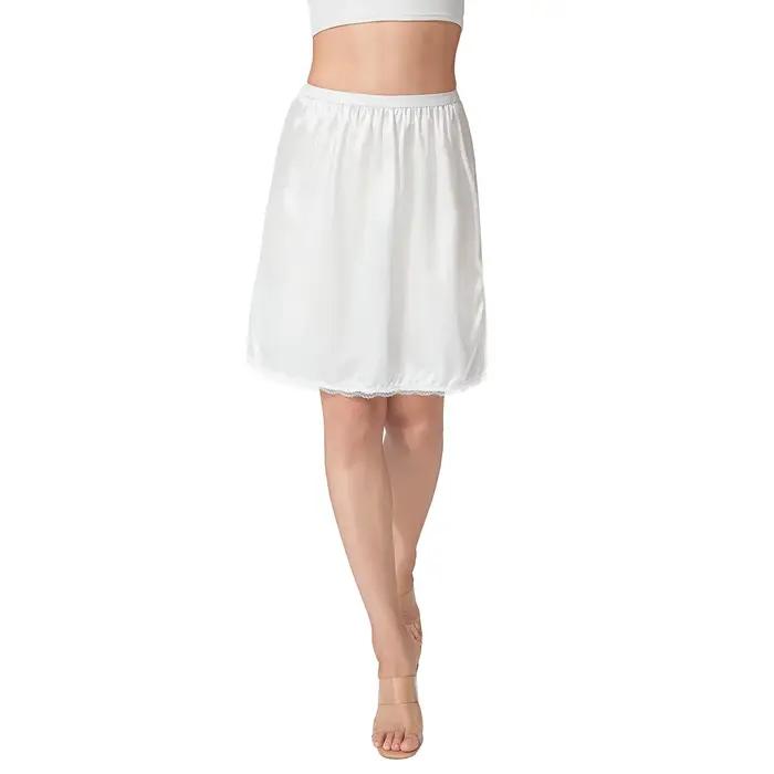 Jupes de couleur unie pour femmes, taille élastique, sous-jupe en Satin, garniture en dentelle, pour