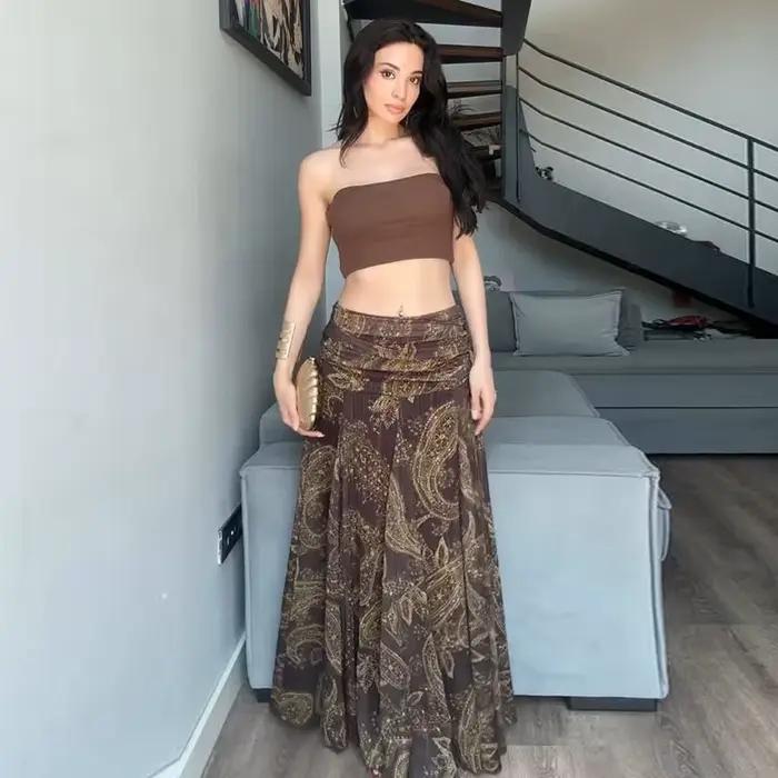 Jupe imprimée taille haute pour femmes, vêtements Vintage, imprimé Floral, taille élastique, grand o