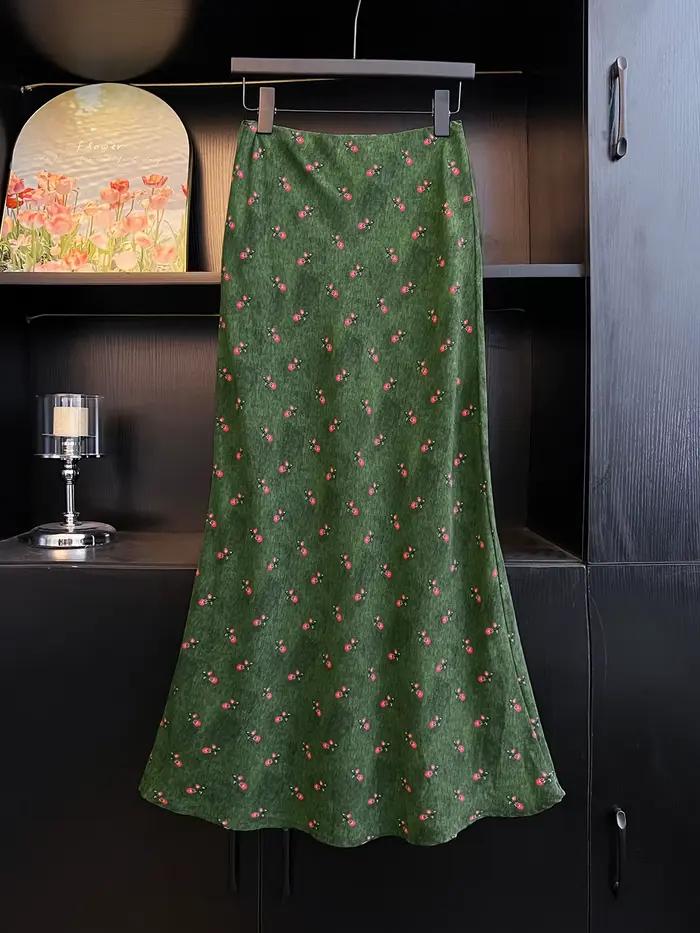Jupe sirène mi-longue Seoulish à imprimé cerises et motifs floraux, taille haute, amincissante, moul