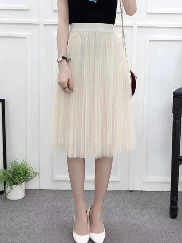 Femmes élégantes jupe en Tulle mode coréenne maille blanc une ligne dames jupe plissée été Chic tail