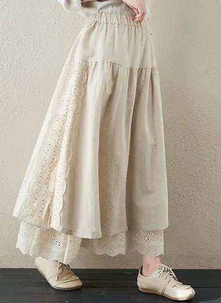 YoYiKamomo-Jupe en coton pour femmes, ligne A, dentelle brodée, douce, taille élastique, Mori Girl, 