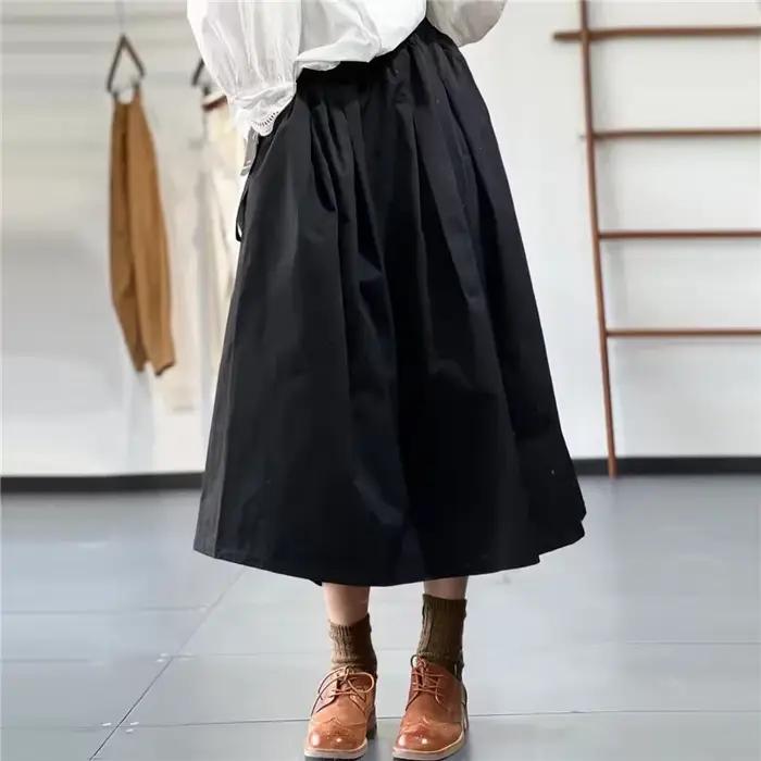Limiguyue Vitnage a-ligne jupe Midi femmes été littéraire rétro coton jupe tout Match polyvalent tai