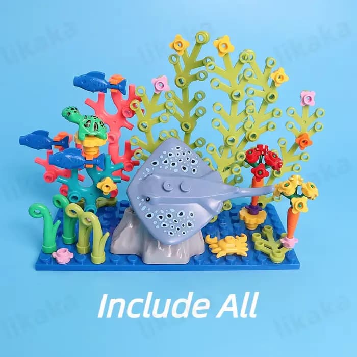 Blocs de construction d'animaux marins du monde sous-marin, jouets à rayons MOC, tortues, poisson, p