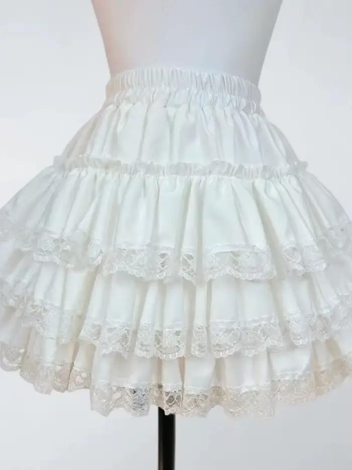 Mini-jupe blanche mignonne pour femme, style japonais preppy, avec patchwork de dentelle, coupe ajus