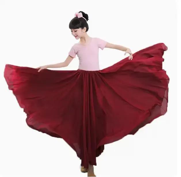 Jupe de Ballet longue rose rouge pour filles, jupe Flamenco en mousseline de soie pour enfants, jupe