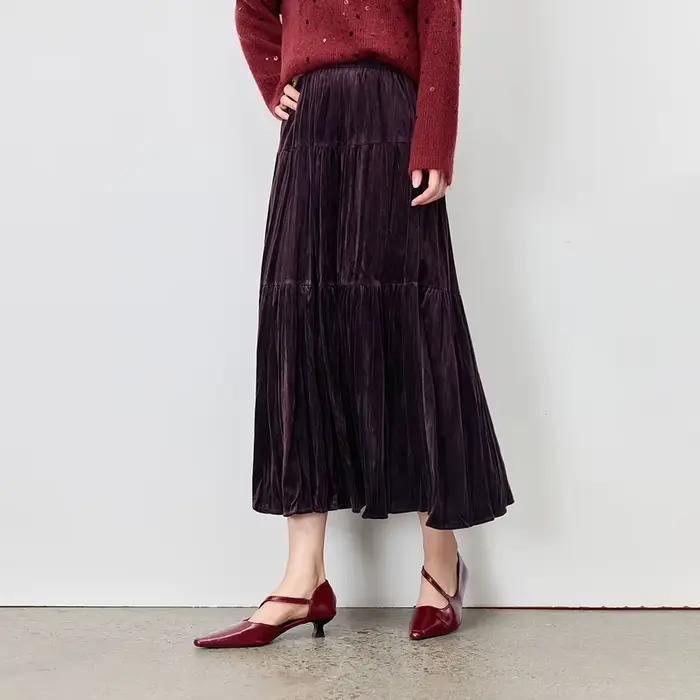 Jupe en velours SENTUBILA pour femme, collection automne 2026, taille élastique, design à trois nive