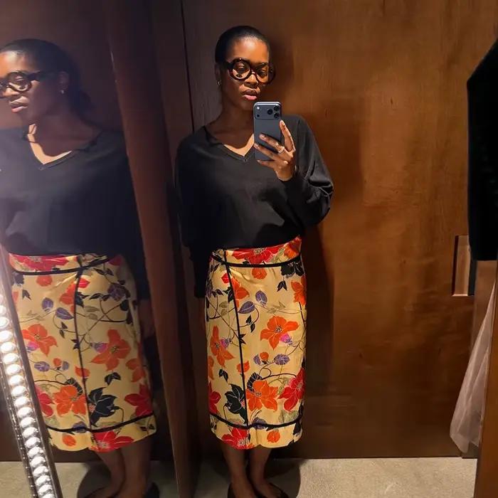 Jupe crayon midi décontractée à imprimé floral, taille haute, fente latérale, taille structurée, ten