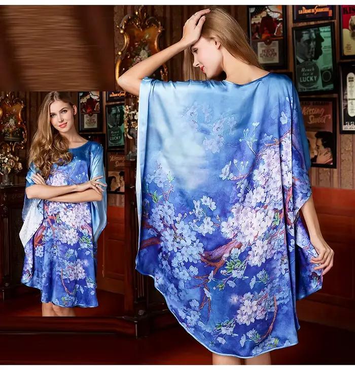 Chemise de nuit en soie mûre pour femme, tenue de nuit longue, motif Floral, 100% soie, cadeau idéal