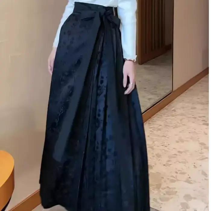 Jupe Mamian de Style chinois, imprimé rétro noir, Design amincissant taille haute, Costume tradition