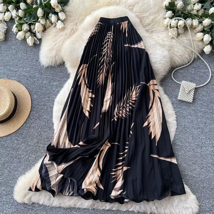 Jupes Femme Mi-longues Coupe Trapèze Taille Élastique Ajustée Imprimé Floral Décontracté Élégant Sty