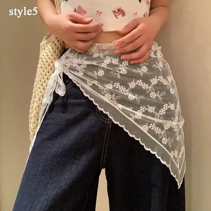 Jupe boutonnée grunge 2026, jupe mi-longue irrégulière coréenne en dentelle brodée de fleurs ajourée