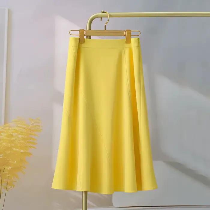 DD-70 - Nouvelle jupe midi jaune pour femme, collection Printemps 2026, jupe évasée