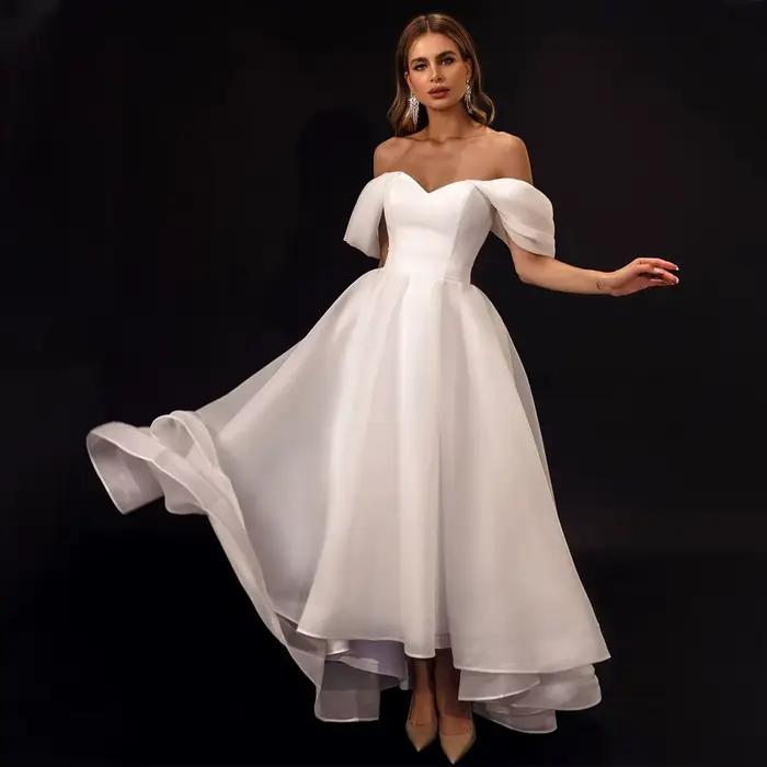 Robe de Mariée Dos aux, Longueur Thé, Simple, pour Patients, Vente en Gros, Chérie, Quelle que soit 