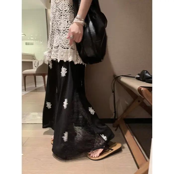 2026 Jupes Femme Tendance d'Été, Style Coréen Vintage Ample, avec Broderie Florale en Dentelle Patch