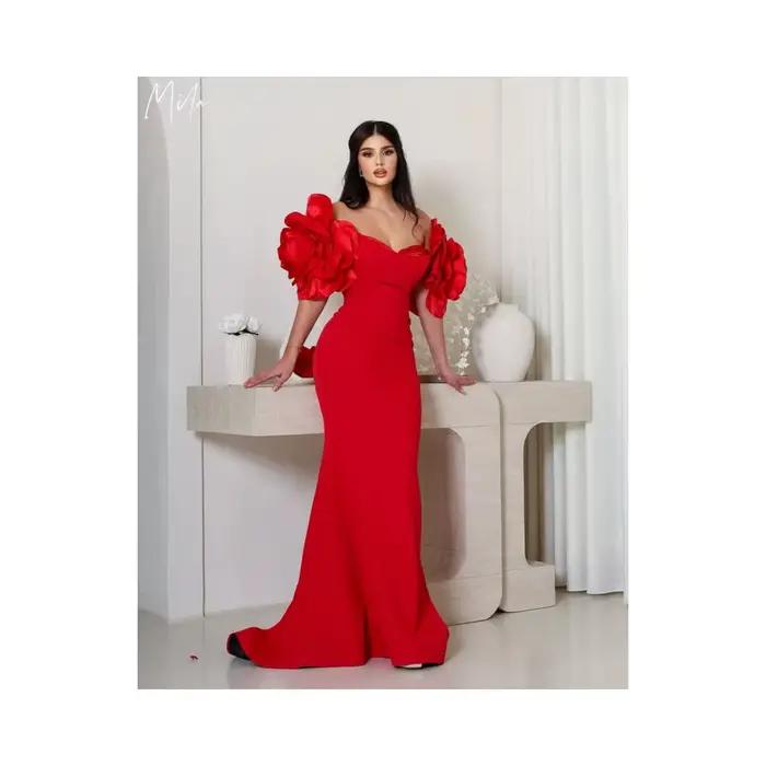 Mila rouge bretelles Simple robe de bal sans manches personnalisé luxueux robes de soirée gaine paro