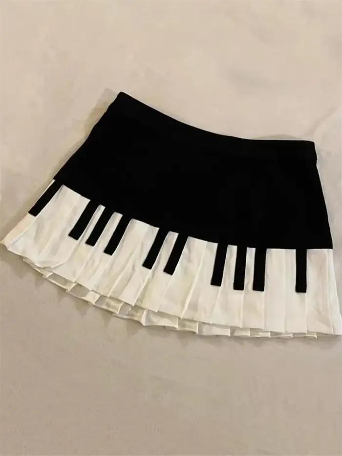 Mini jupe de Piano mignonne pour femmes, Punk, noir, blanc, touches de Piano, Y2k, taille fine, fron