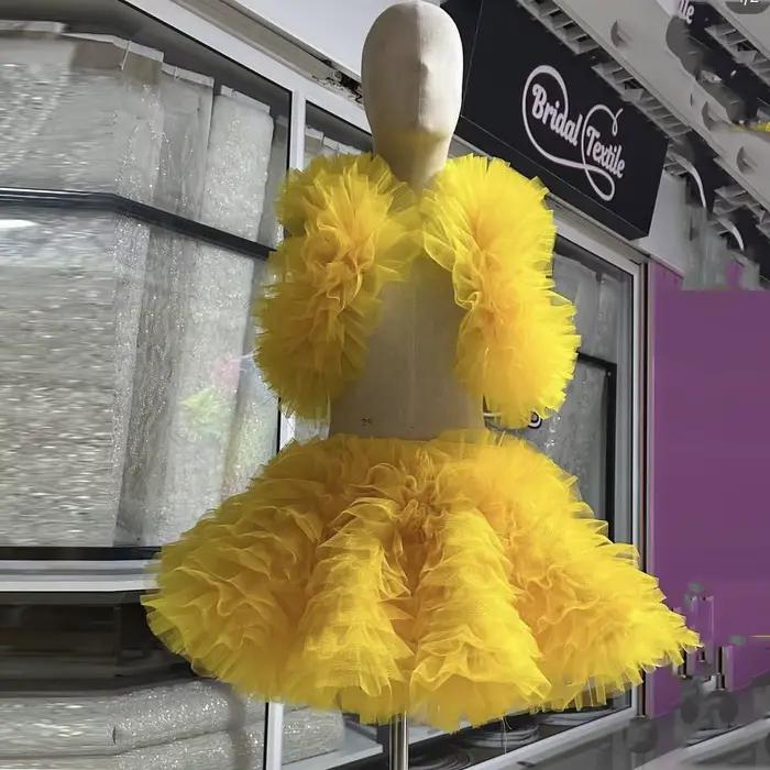 Nouvelle robe jaune 2 pièces, robes de soirée courtes à plusieurs niveaux, robes de bal superposées 