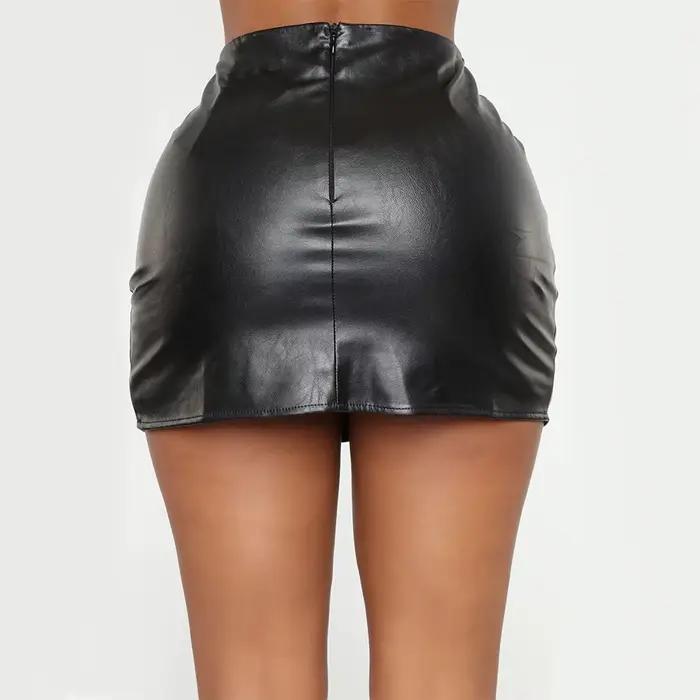 Jupe courte en cuir PU pour boîte de nuit, audibag haut, fermeture éclair, sexy, noir