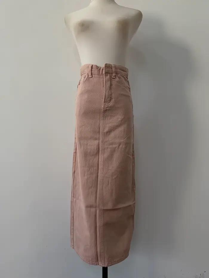 Jupe en jean rose taille haute pour femmes, style paresseux rétro, mince, mode coréenne, jupes longu