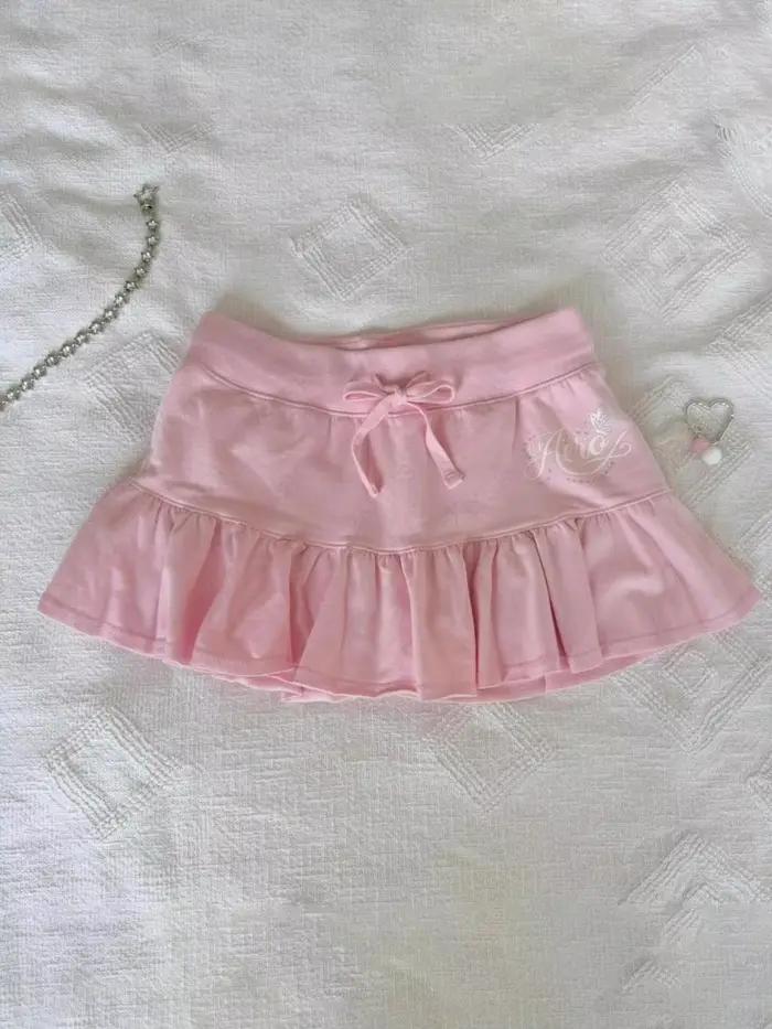 Mini-jupe plissée rose Kawaii, style Y2K, mignonne, pour femme, tenue décontractée streetwear coréen