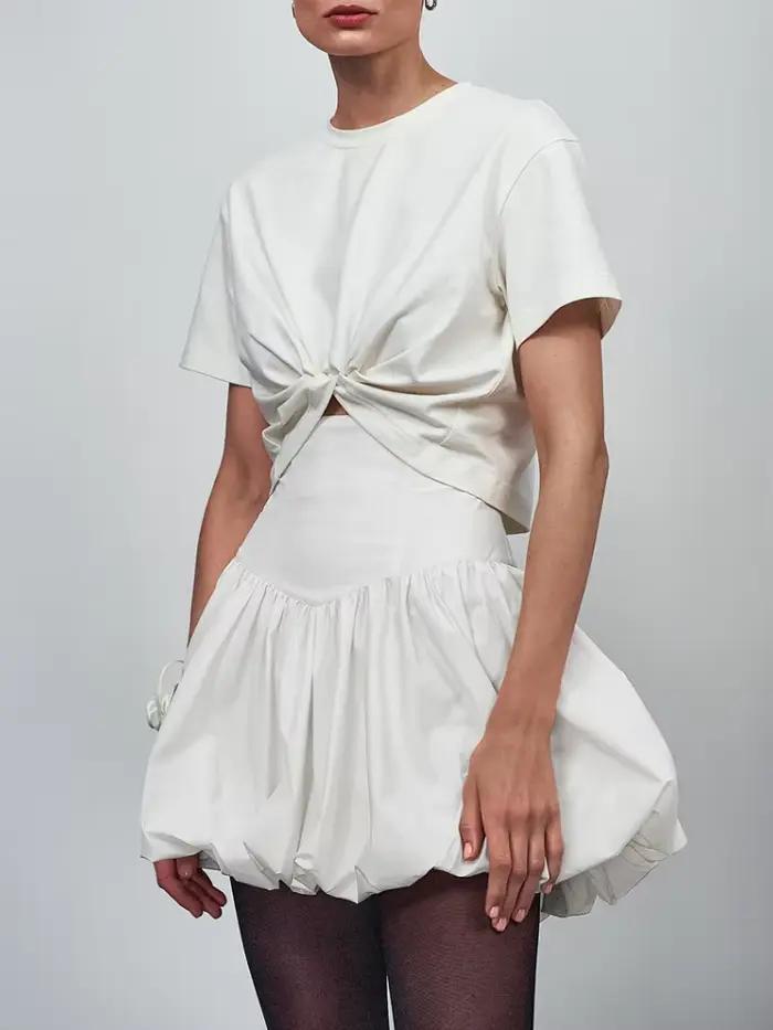 Mini jupe plissée taille haute pour femme, vêtements élégants, ligne A, bourgeon, blanc, noir, soiré