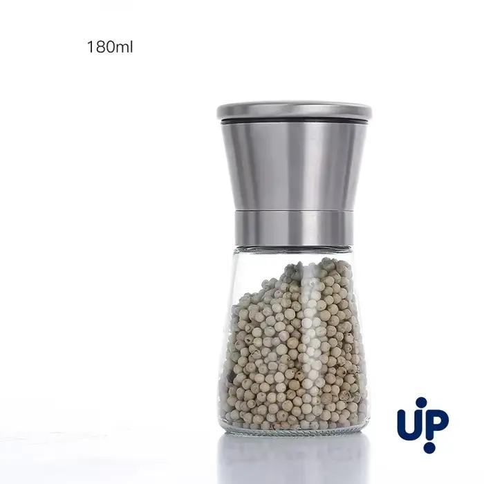 Moulin à poivre 180/200 ml en acier inoxydable avec bouteille en verre, moulin à épices manuel, moul