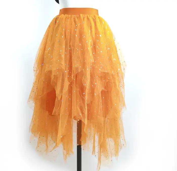 Jupe en tulle à sequins pour soirée de bal, jupe asymétrique à volants scintillante pour femme, jupe