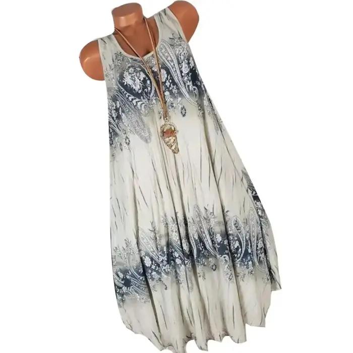 Jupe d'été à imprimé Floral pour femmes, col rond, sans manches, ample, plissée, débardeur, offre sp