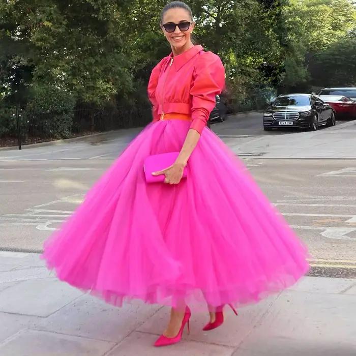Jupe Maxi Bouffante en Tulle pour Femme, Rose Chaud, Taille artificiel astique, 7 Couches, Maille Lu
