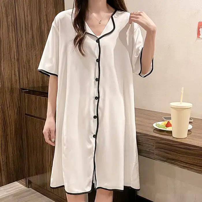 Grande taille M-4XL chemise de nuit pour femmes été doux à manches courtes robe de maison glace soie