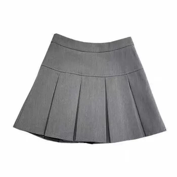 Jupe plissée grise Vintage pour femmes, Mini jupes taille haute Kawaii, mode coréenne, uniforme scol