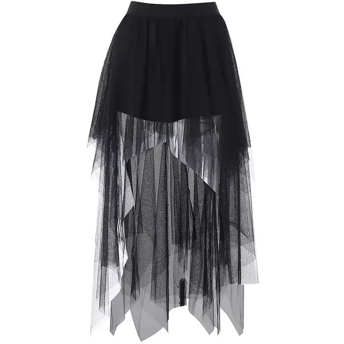 Jupe irrégulière taille haute en fil de filet pour femmes, jupe décontractée d'été de Style gothique