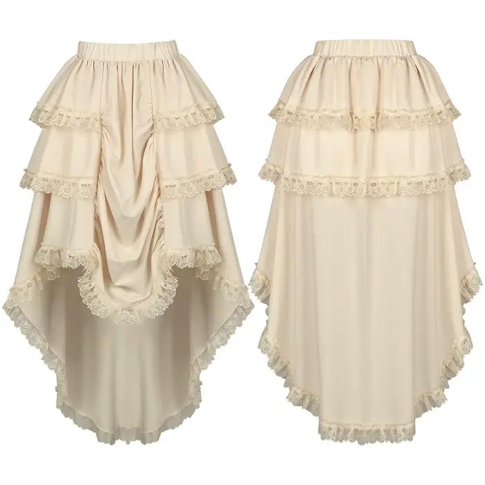 Jupe maxi à volants en dentelle, taille haute, ourlet asymétrique, à étages, avec ceinture élastique