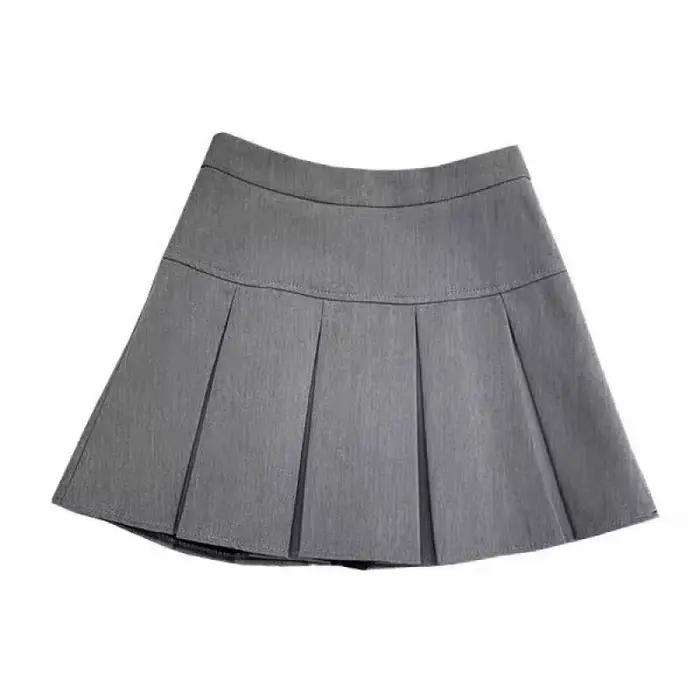 Jupe plissée grise Vintage pour femmes, Mini jupes taille haute Kawaii, mode coréenne, uniforme scol