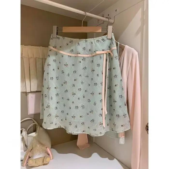 Jupe courte florale française, jupe courte d'été, mode douce, jupe mini en forme de A, jupe décontra