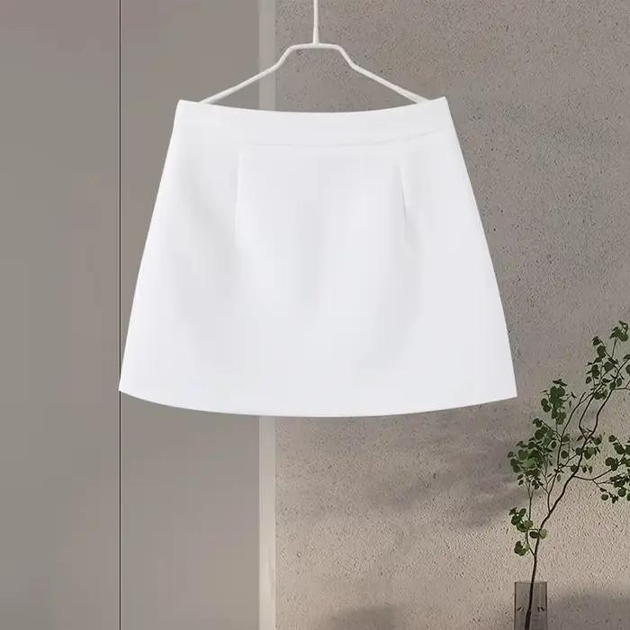 Mini jupe trapèze à boutonnage simple pour femmes, ensembles de blazer monochromatique, col rond min