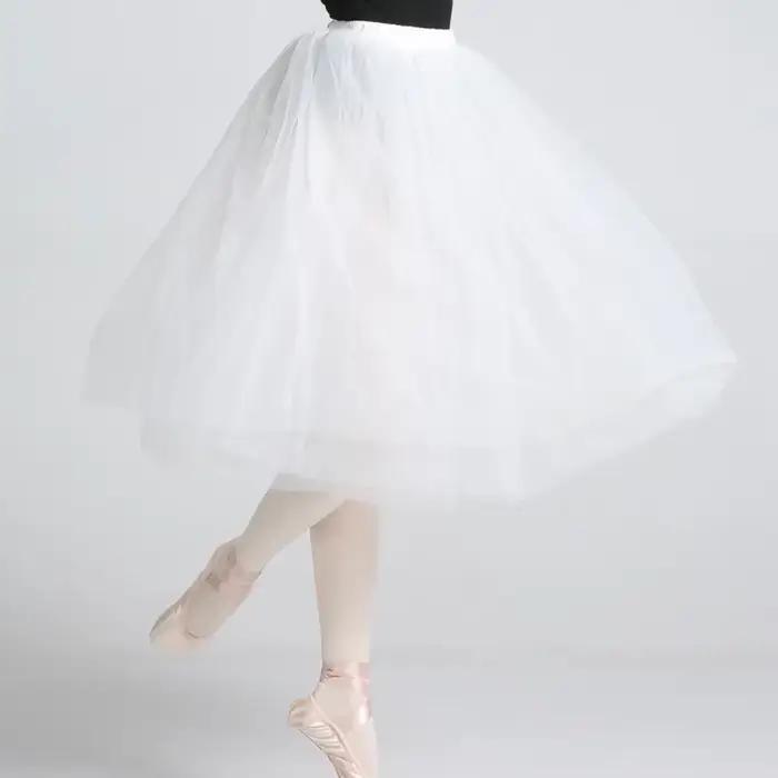 Tutu de Ballet blanc classique, taille élastique, jupe en Tulle à quatre couches, longue longueur, T