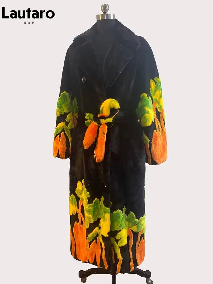 Lautaro automne hiver Long chaud épais doux Chic coloré moelleux fausse fourrure de vison manteau fe