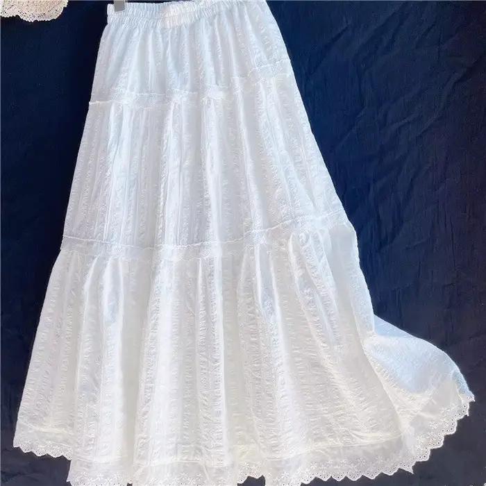Jupe trapèze blanche pour femme, style Mori japonais, printemps-été, taille haute, en coton jacquard