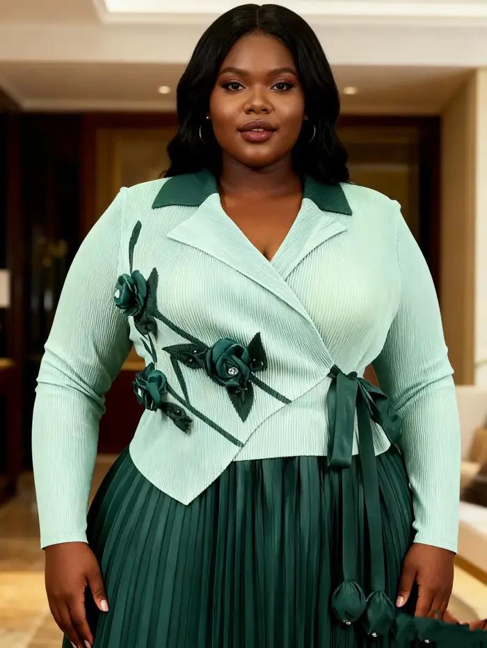 Jupe plissée Miyake pour femmes grandes tailles, robe effet deux pièces à manches longues, col taill