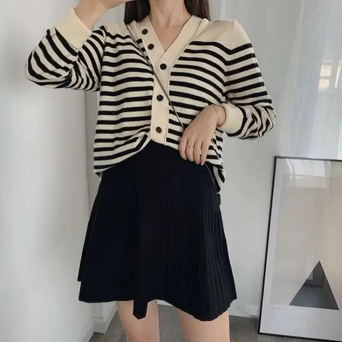 Jupe mi-longue tricotée solide pour femmes, nouvelle collection coréenne assortie avec tout, taille 