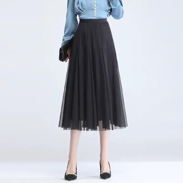 ZUZK – jupe plissée en maille pour femmes, vêtements des deux côtés, mi-longue, ligne a verticale, g
