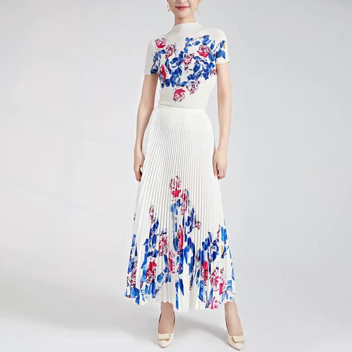Jupe plissée ensemble deux pièces printemps/été Stretch haut tendance longue jupe plissée imprimée d