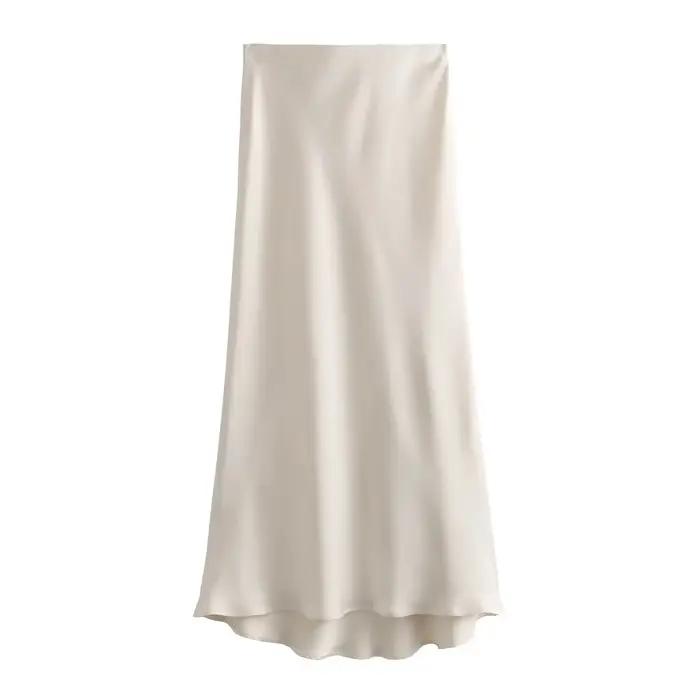 Willshela femmes mode Satin solide plissé jupe Midi Vintage taille mi élastique femme Chic dame jupe