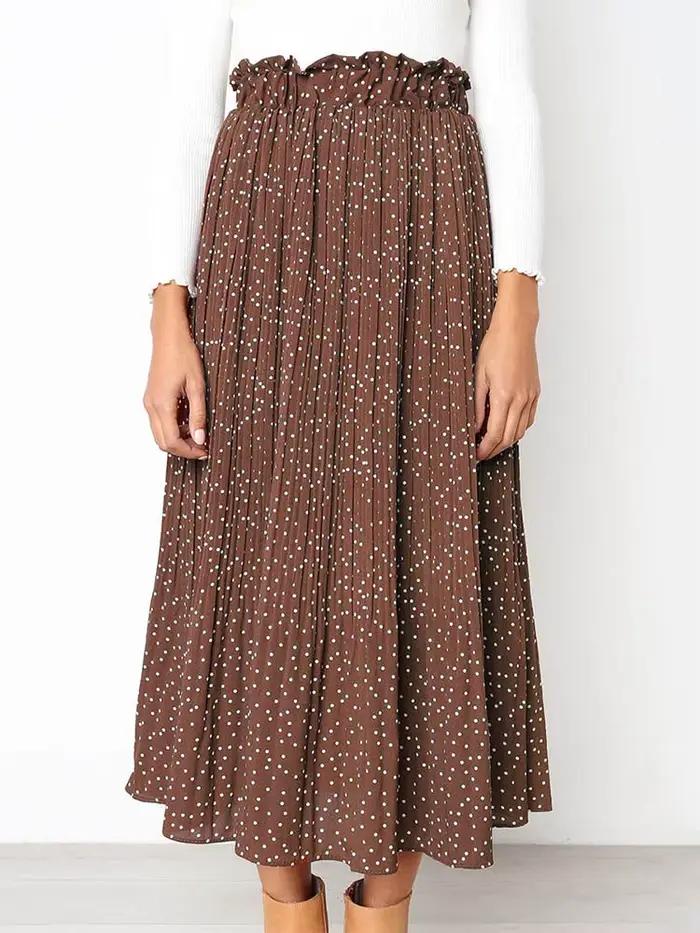 Jupe mi-longue plissée à imprimé Floral pour femmes, taille haute élastique, poches latérales, bas f