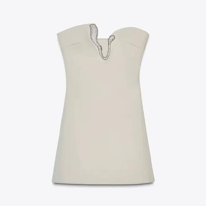 Ensemble Mini jupe Sexy en strass pour femmes, sans bretelles, col en v, dos nu, bustier tubulaire, 