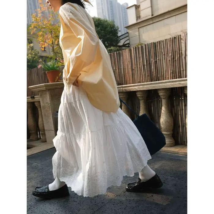 Jupe longue blanche d'été 2026 pour femme, style bohème élégant, ajourée, coupe trapèze, taille haut