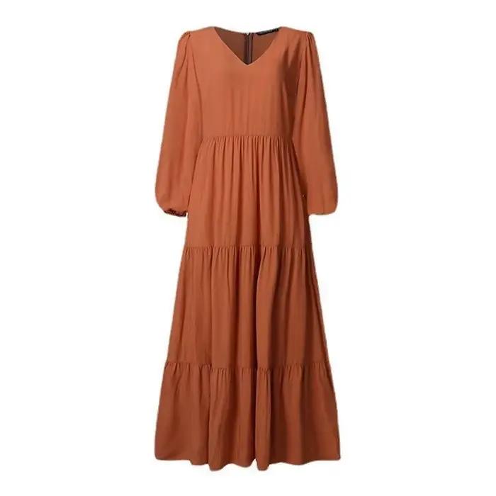 Robe midi élégante à manches longues style urbain pour femme, collection automne, en tissu polyester