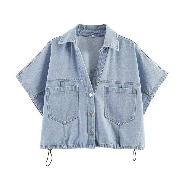 Ensemble deux pièces décontracté pour femme : haut court et jupe courte asymétrique en jean rétro, s